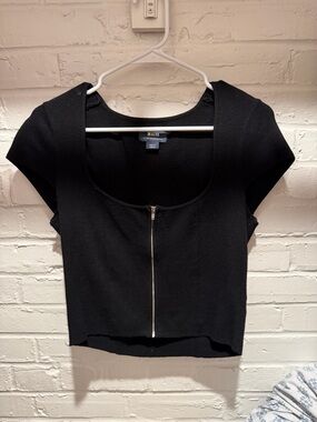 Anthropologie Black Zip-Front Scoop Crop Top